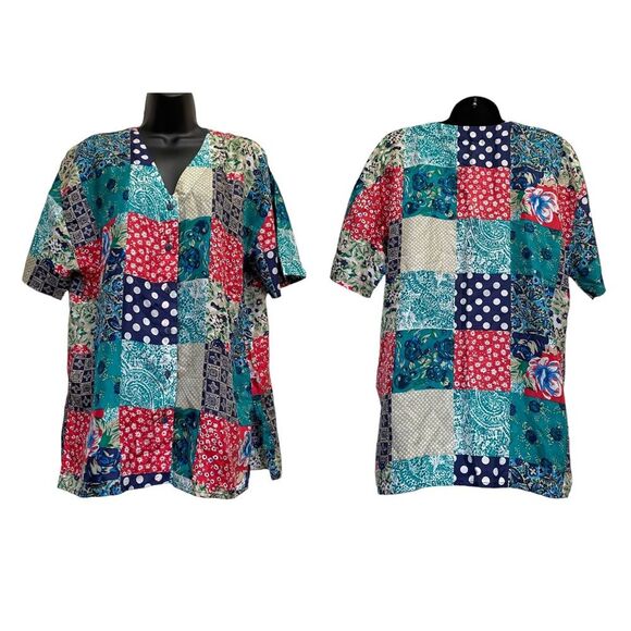 Vintage Silk Exchange Patchwork Print Bohemian Silk Button Front Blouse Sz M NWT - Picture 15 of 15